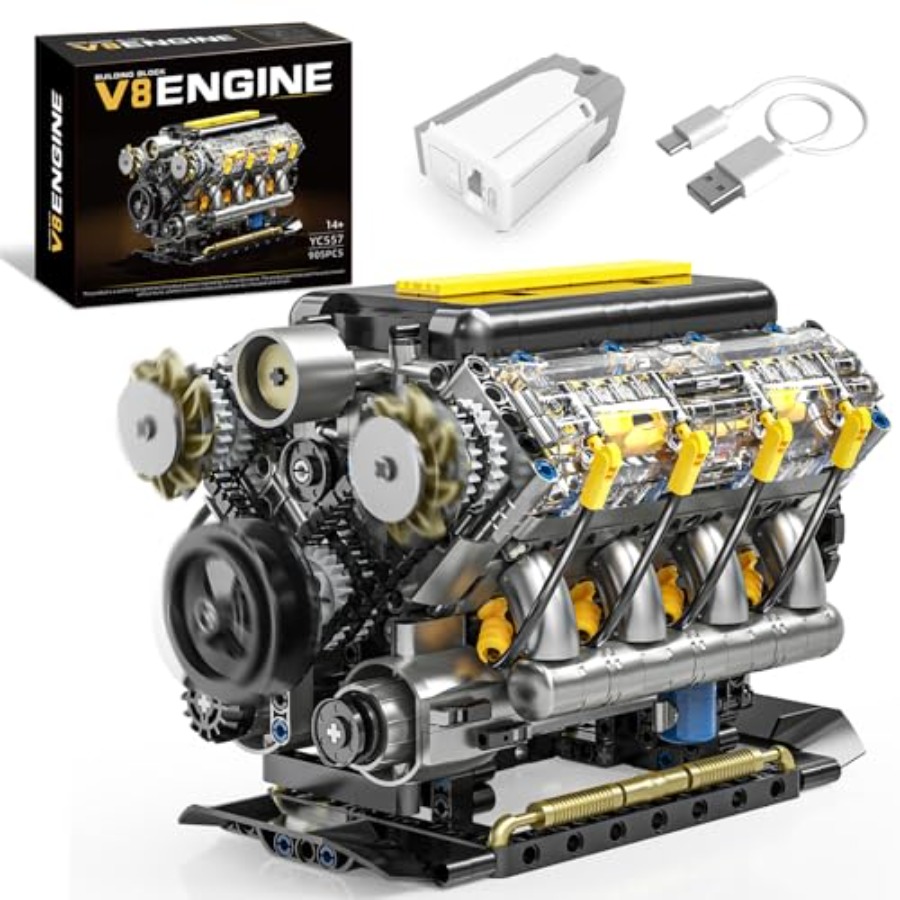 Model Kit V8 Engine - ชุดโมเดลเครื่องยนต์ V8 ที่สามารถวิ่งได้ ชุดตัวต่อรถมินิขนาดเล็กสำหรับผู้ใหญ่ ใช้งานร่วมกับได้กับ STEM