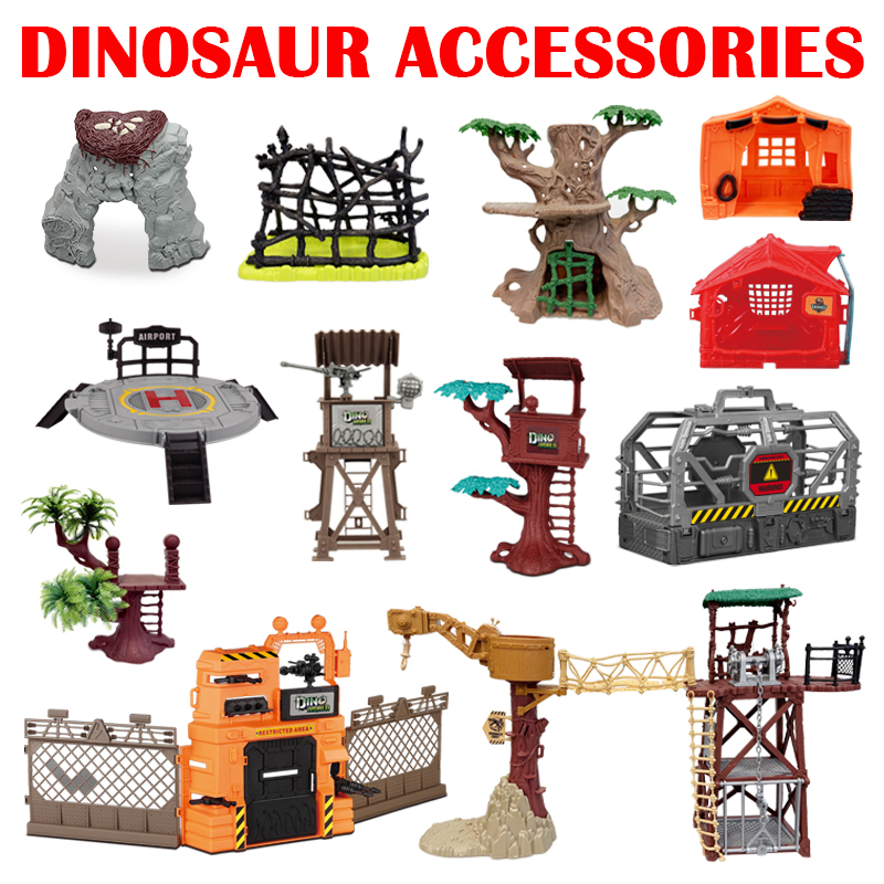 Model Kit Jurassic Park - ของเล่นตกแต่งฉากไดโนเสาร์จูราสสิคเวิลด์ DIY พร้อมหอคอยดักสัตว์ร้าย ต้นไม้ และหัวไดโนเสาร์ แอคชั่นฟิกเกอร์