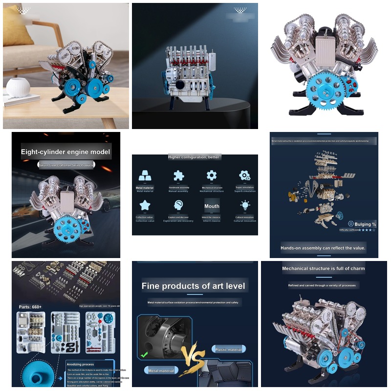 Model Kit V8 Engine - ชุดประกอบเครื่องยนต์ V8 3D แบบ DIY ทำจากโลหะ
