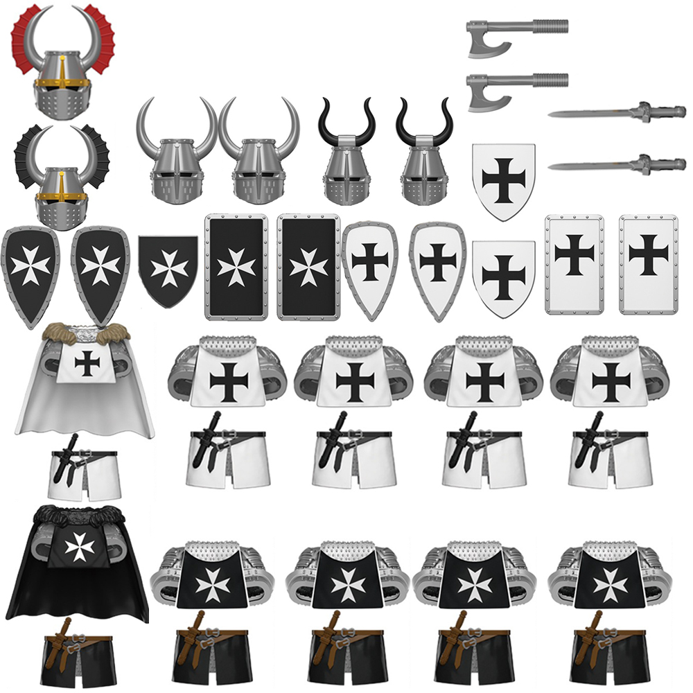 Model Kit Knight - MOC ทหารยุคกลางสงครามอัศวินกองทัพโล่อาวุธเสื้อผ้าหมวกกันน็อกอาคารบล็อกนักรบดาบหอกอิฐของเล่นเด็กของขวัญ